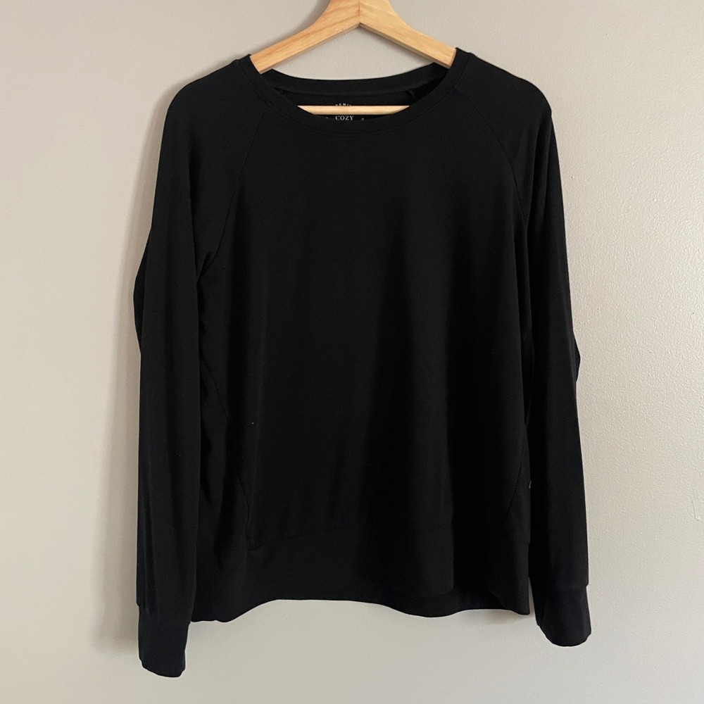 Cozy Earth Bamboo Pullover Womens Medium Black Raglan Long Sleeve Cozy Top